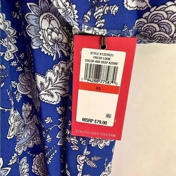 Vince Camuto NWT! Blue White Floral Ruffle Trim NEW Women's Sleeveless Top XS - Picture 3 of 9